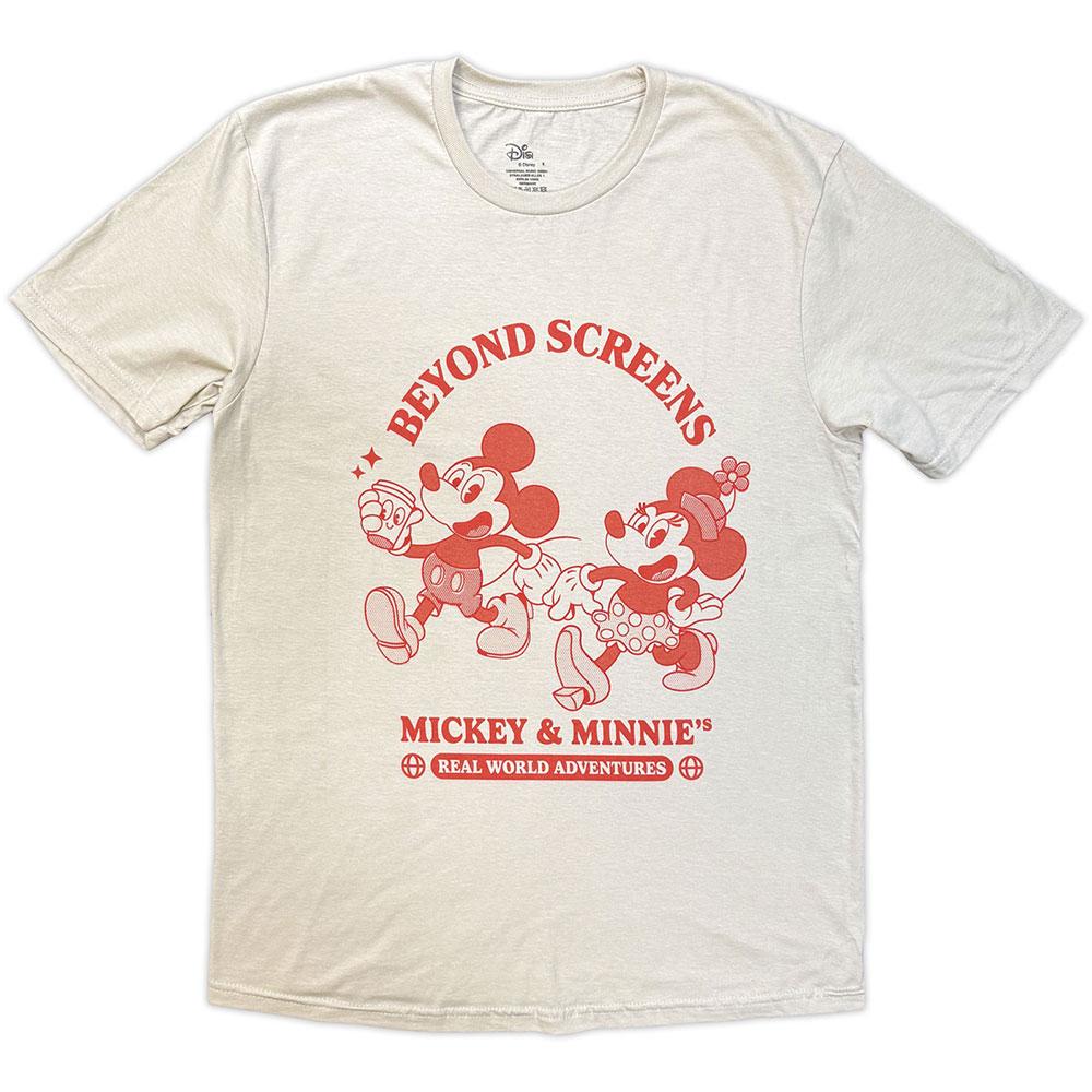 Natural - Front - Disney Unisex Adult Beyond Screens Mickey & Minnie Mouse T-Shirt