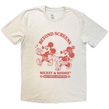 Natural - Front - Disney Unisex Adult Beyond Screens Mickey & Minnie Mouse T-Shirt