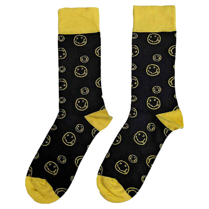 Black - Back - Nirvana Unisex Adult Happy Face Outline Ankle Socks
