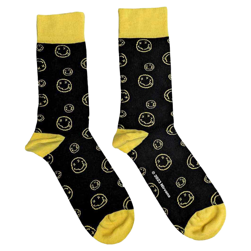 Black - Front - Nirvana Unisex Adult Happy Face Outline Ankle Socks