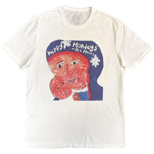 White - Front - Happy Mondays Unisex Adult Yes Please T-Shirt