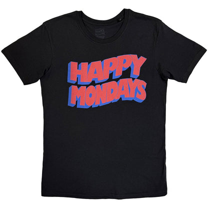Black - Front - Happy Mondays Unisex Adult Wavy Logo T-Shirt