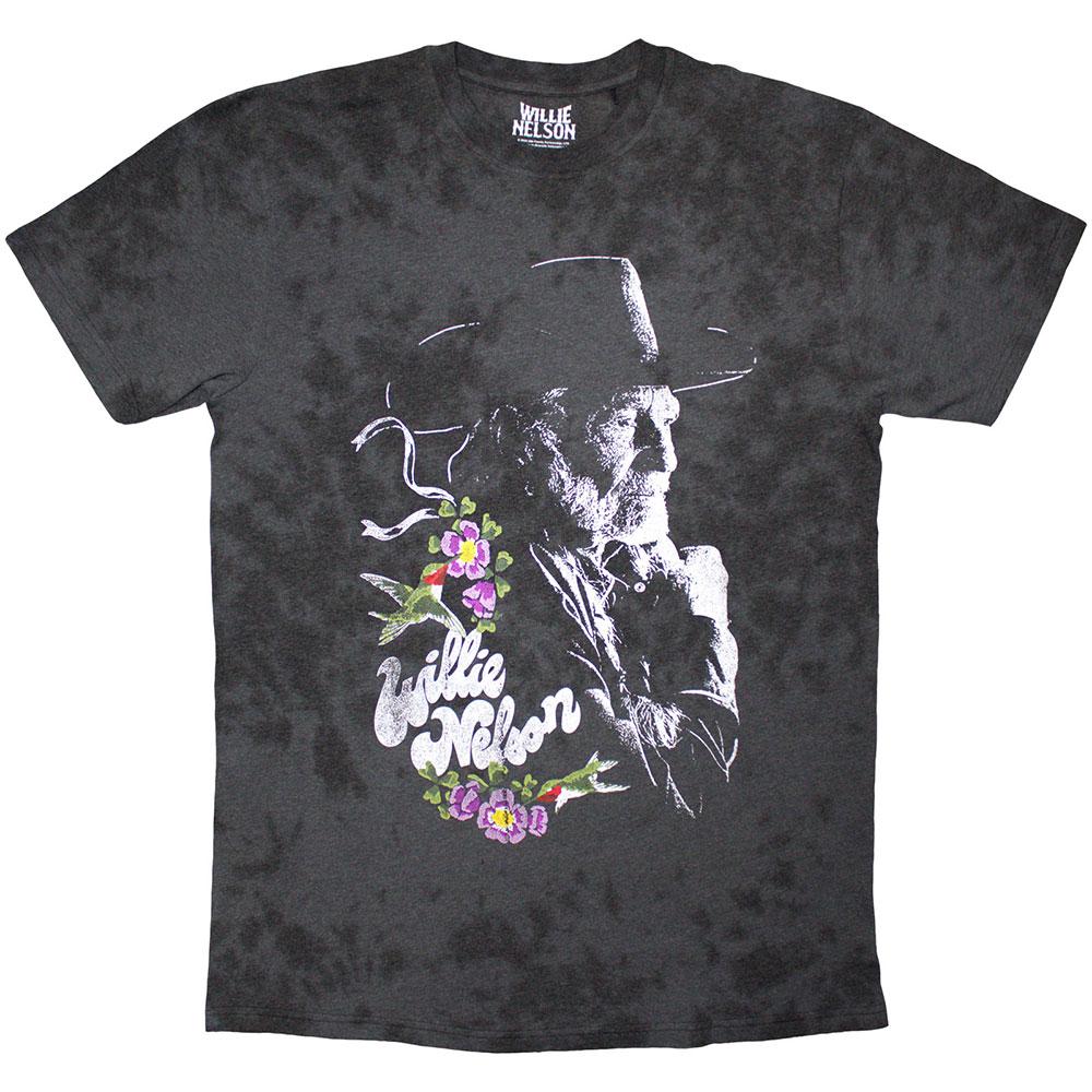 Black - Front - Willie Nelson Unisex Adult Floral Washed T-Shirt