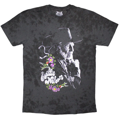 Black - Front - Willie Nelson Unisex Adult Floral Washed T-Shirt