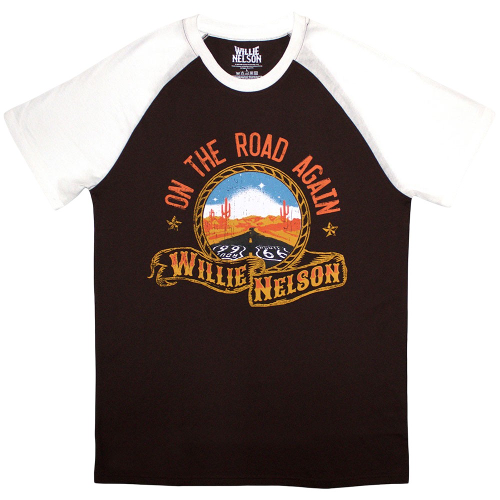 Brown-White - Front - Willie Nelson Unisex Adult Route 66 Raglan T-Shirt
