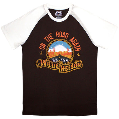 Brown-White - Front - Willie Nelson Unisex Adult Route 66 Raglan T-Shirt