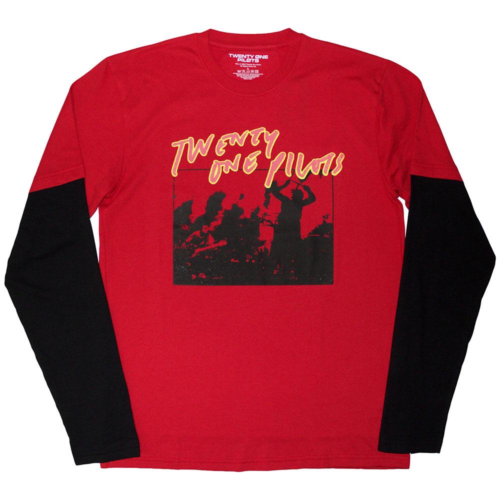 Red-Black - Front - Twenty One Pilots Unisex Adult Scribble Layered Long-Sleeved T-Shirt