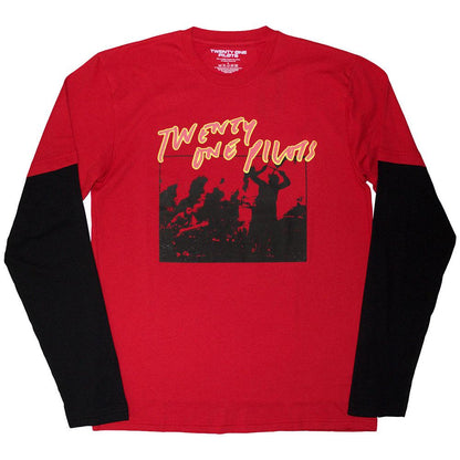 Red-Black - Front - Twenty One Pilots Unisex Adult Scribble Layered Long-Sleeved T-Shirt