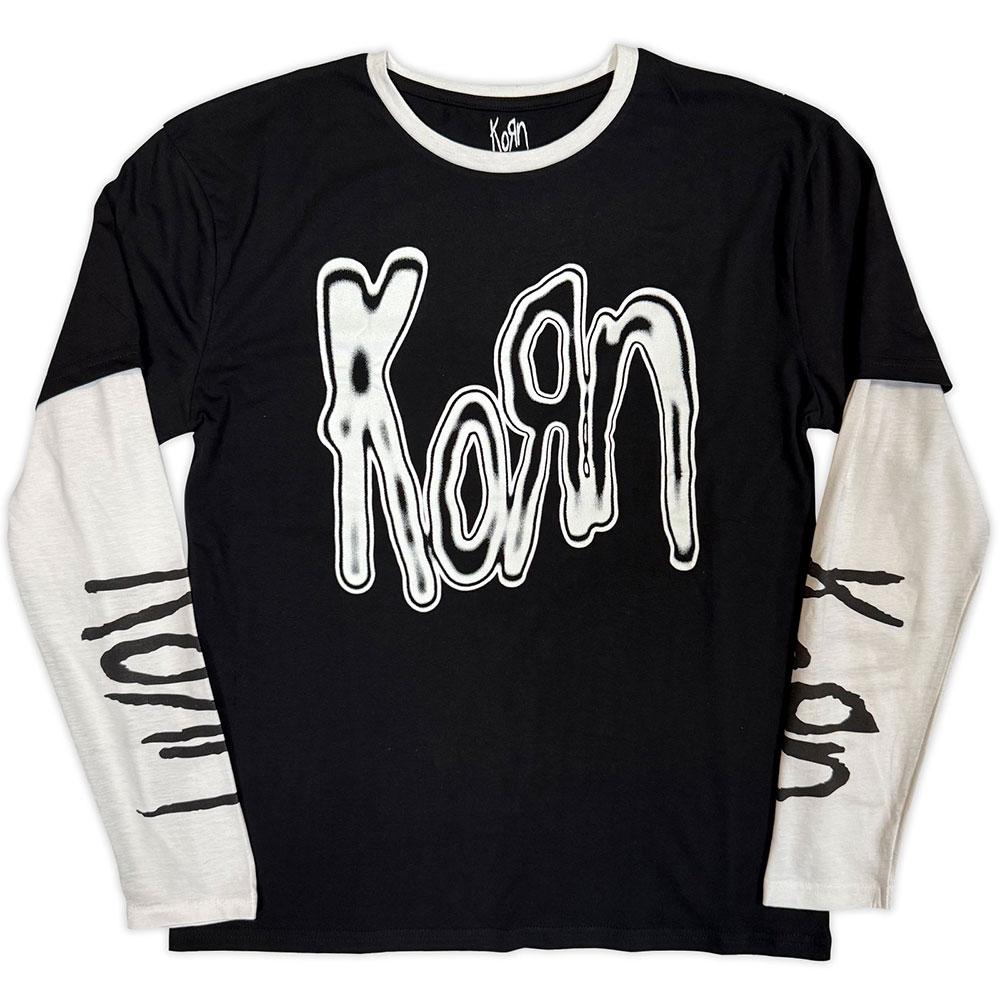 Black-White - Front - Korn Unisex Adult Logo Metallic Layered Long-Sleeved T-Shirt