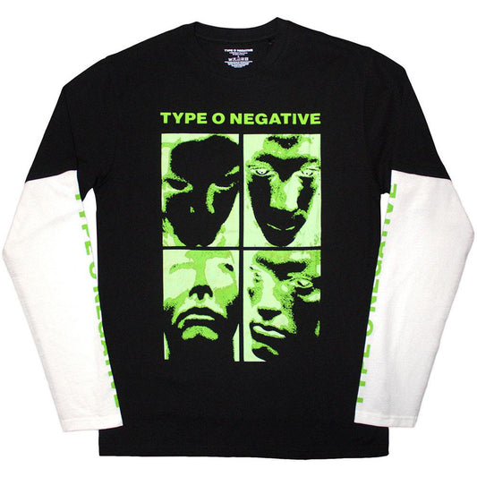 Black-White - Front - Type O Negative Unisex Adult Faces Layered Long-Sleeved T-Shirt