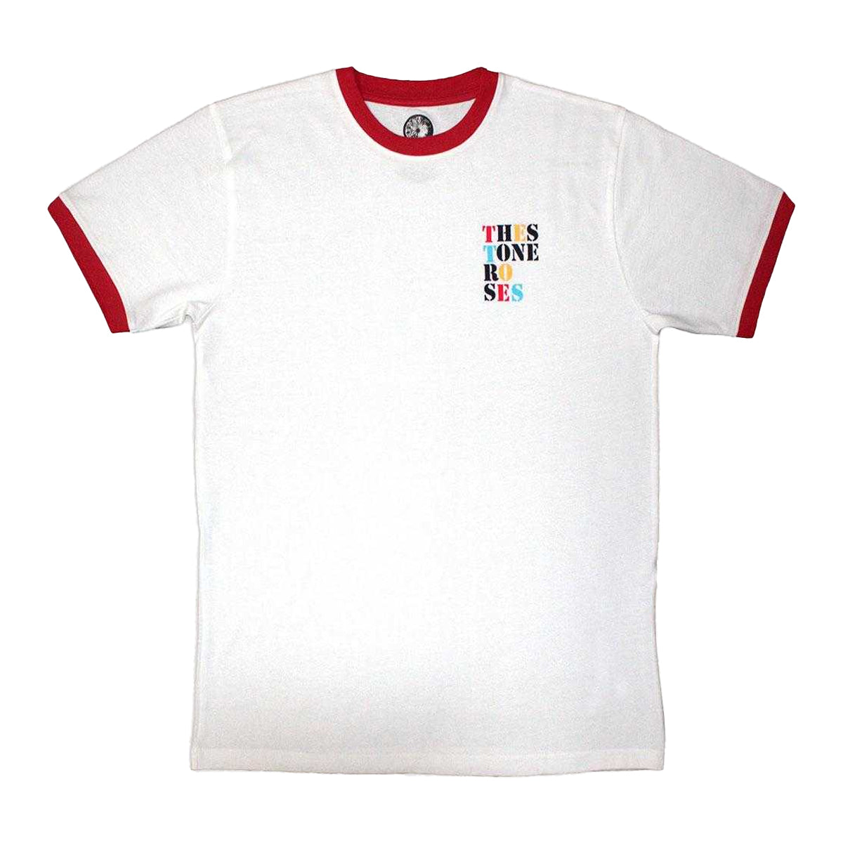 White - Front - The Stone Roses Unisex Adult Text Ringer T-Shirt