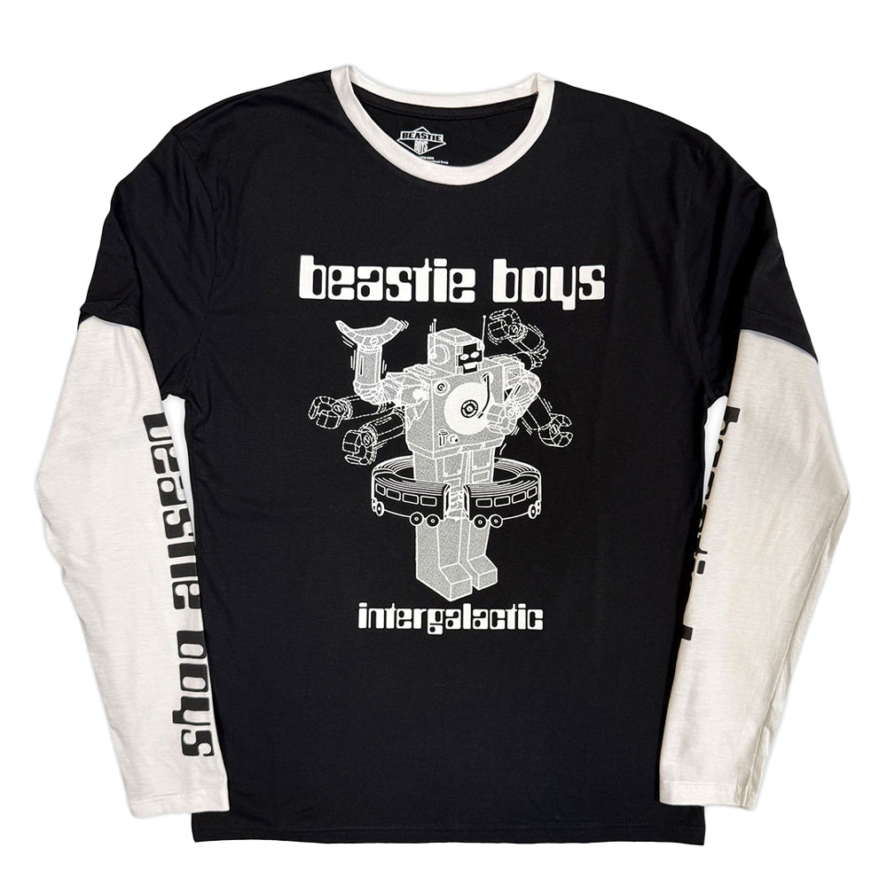 Black-White - Front - Beastie Boys Unisex Adult Intergalactic Robot Layered Long-Sleeved T-Shirt