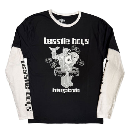 Black-White - Front - Beastie Boys Unisex Adult Intergalactic Robot Layered Long-Sleeved T-Shirt