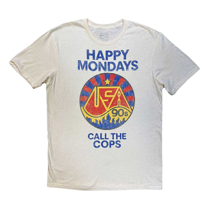 Natural - Front - Happy Mondays Unisex Adult Call The Cops T-Shirt