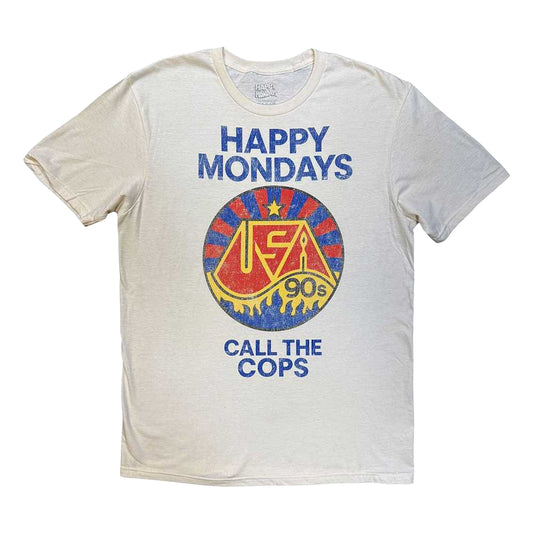 Natural - Front - Happy Mondays Unisex Adult Call The Cops T-Shirt