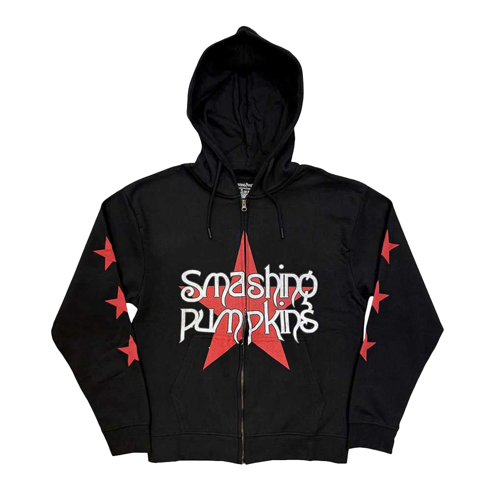 Black - Front - The Smashing Pumpkins Unisex Adult Star Logo Full Zip Hoodie