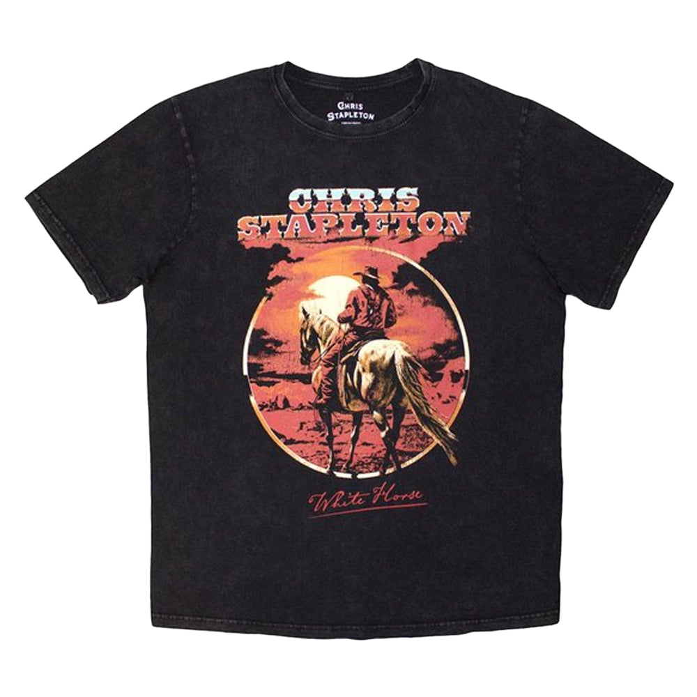 Black - Front - Chris Stapleton Unisex Adult White Horse Washed T-Shirt