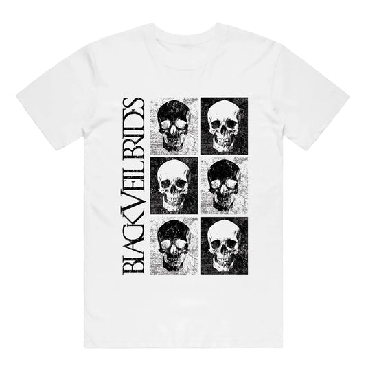 White - Front - Black Veil Brides Unisex Adult Skulls Back Print T-Shirt