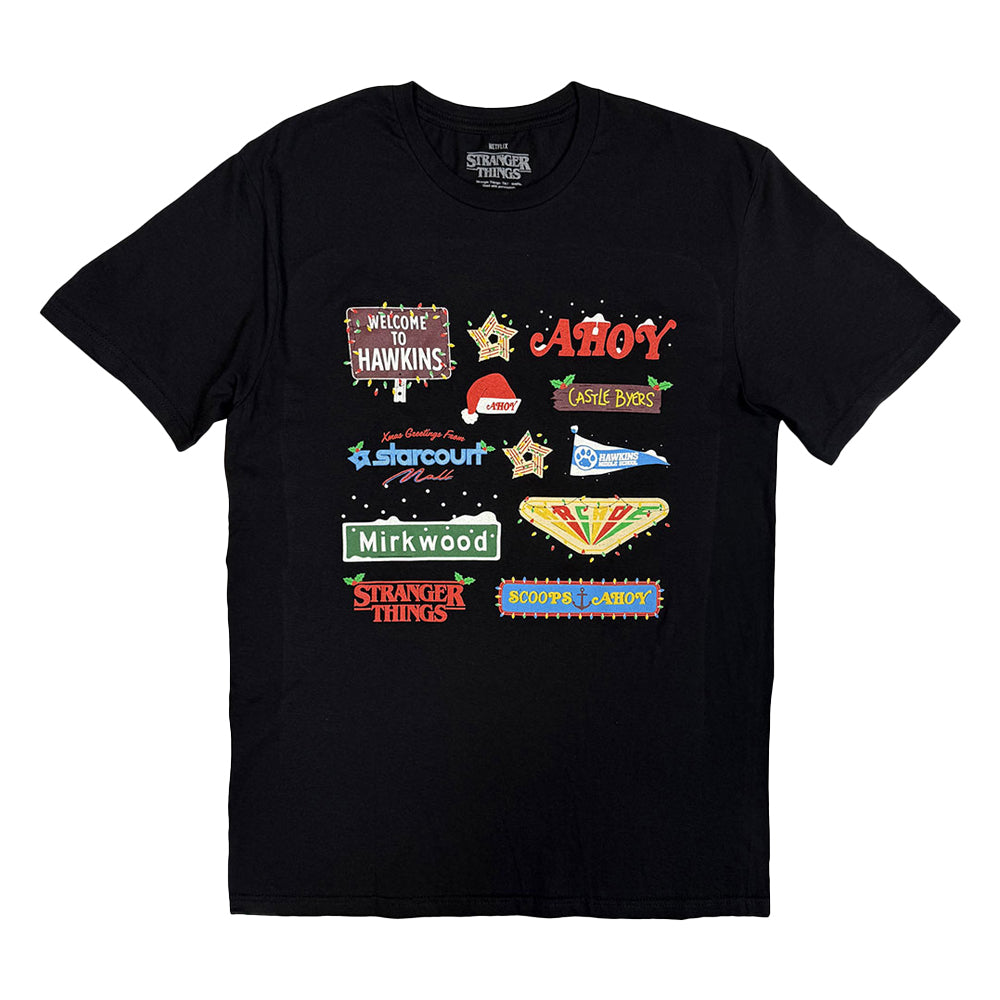 Black - Front - Stranger Things Unisex Adult Deck Christmas Sign T-Shirt