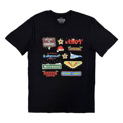 Black - Front - Stranger Things Unisex Adult Deck Christmas Sign T-Shirt