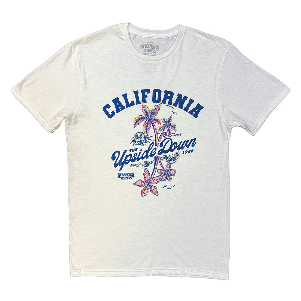 White - Front - Stranger Things Unisex Adult California Upside Down T-Shirt