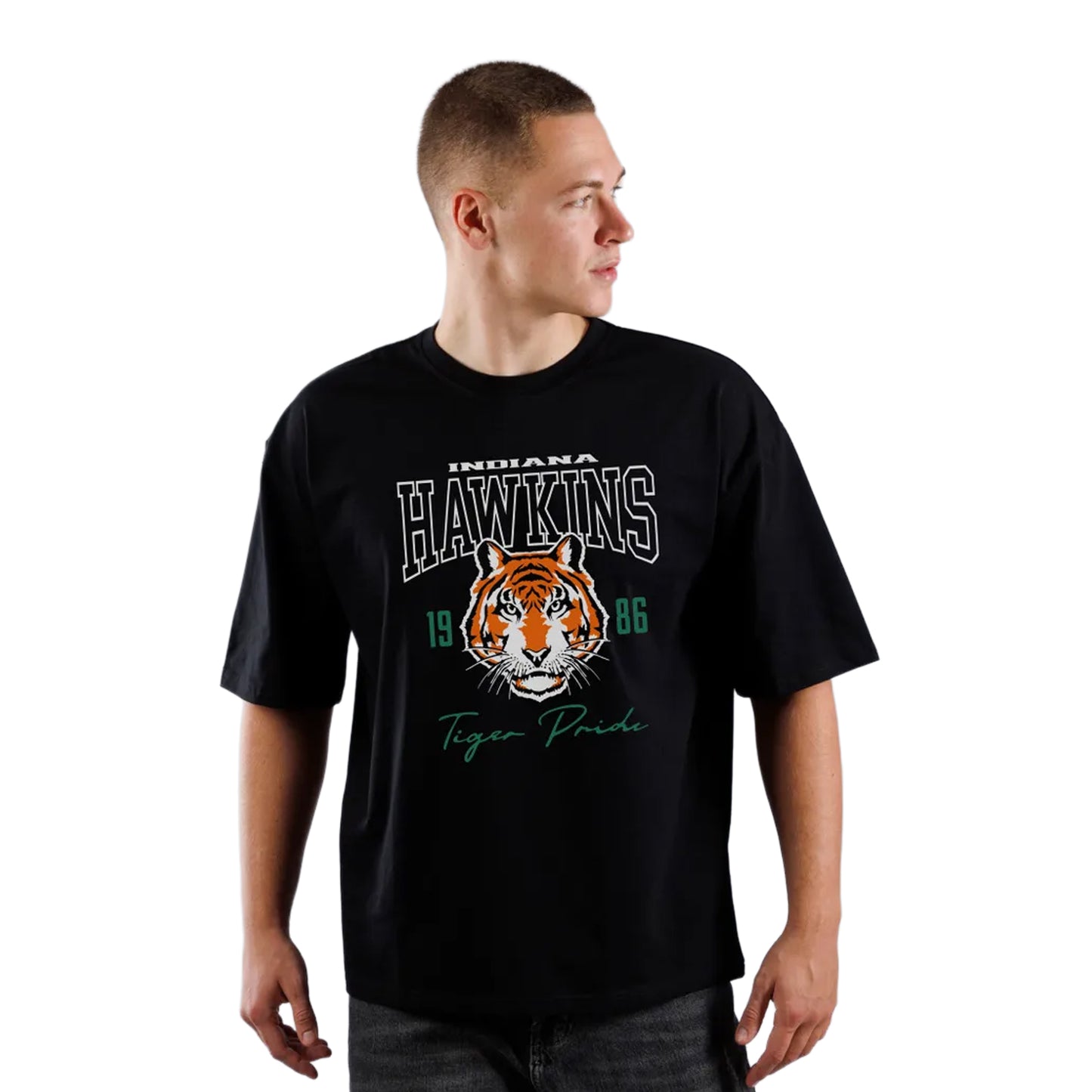Black - Side - Stranger Things Unisex Adult High School Hawkins T-Shirt