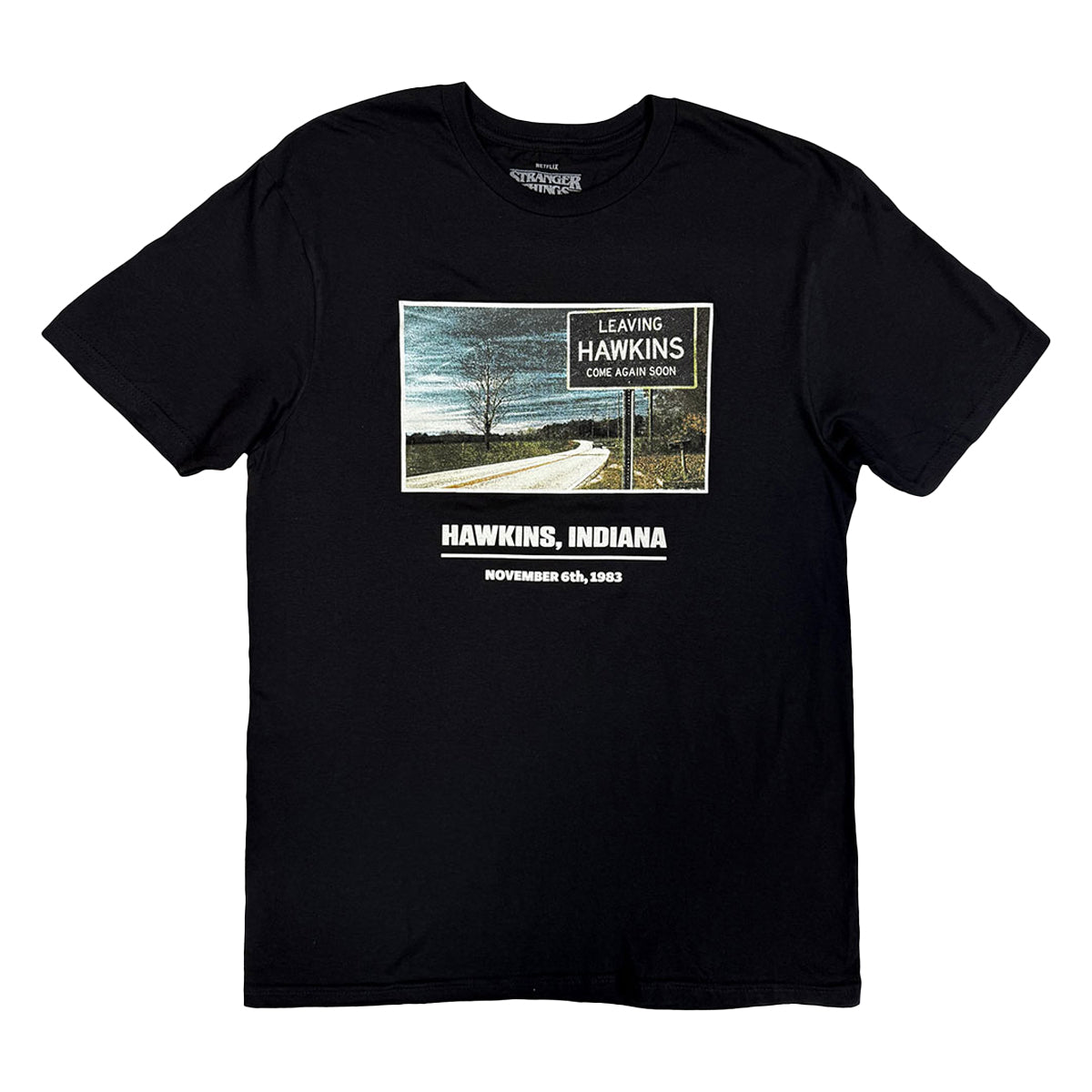 Black - Front - Stranger Things Unisex Adult Hawkins Indiana T-Shirt