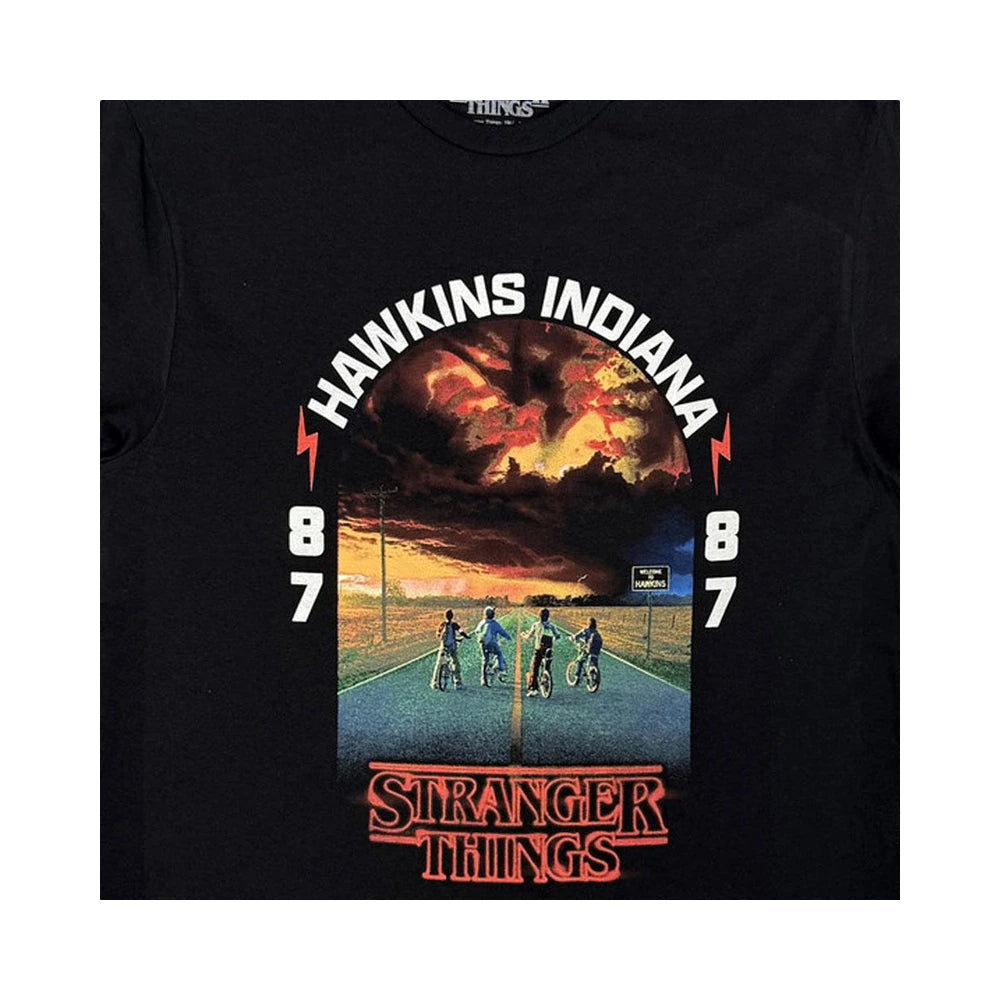 Black - Side - Stranger Things Unisex Adult Hawkins 008 T-Shirt