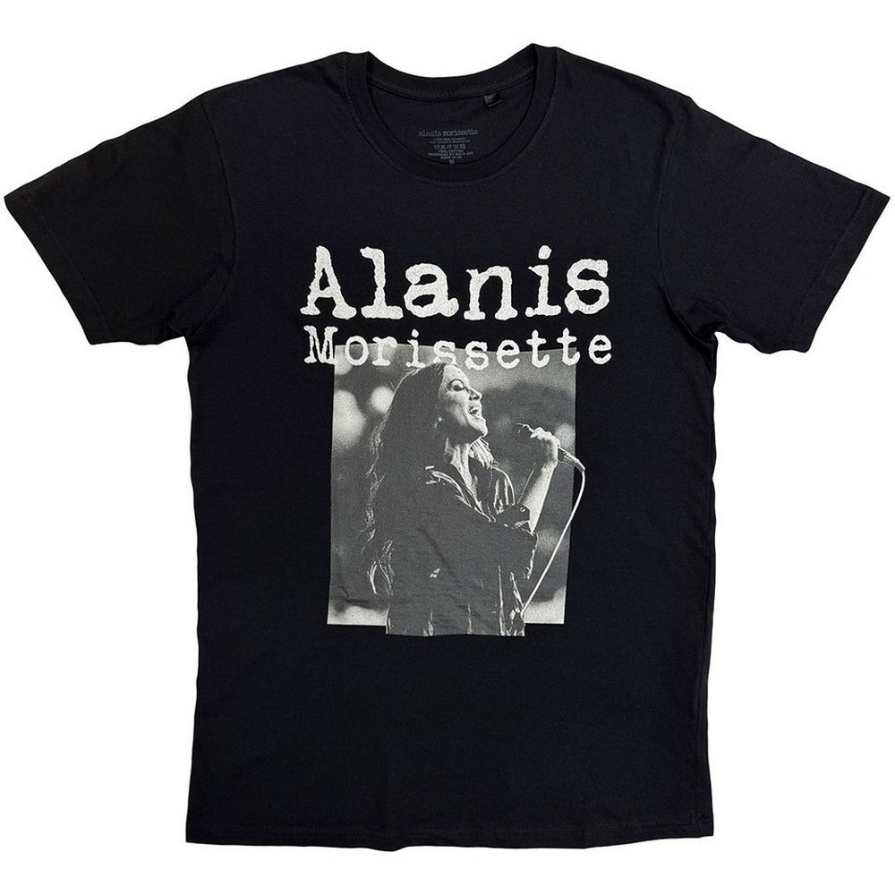Black - Front - Alanis Morissette Unisex Adult Singing Photo T-Shirt