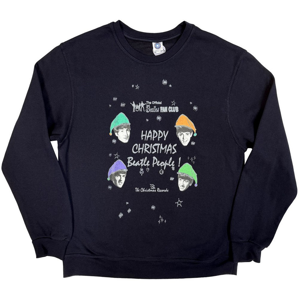 Navy Blue - Front - The Beatles Unisex Adult Happy Christmas Sweatshirt