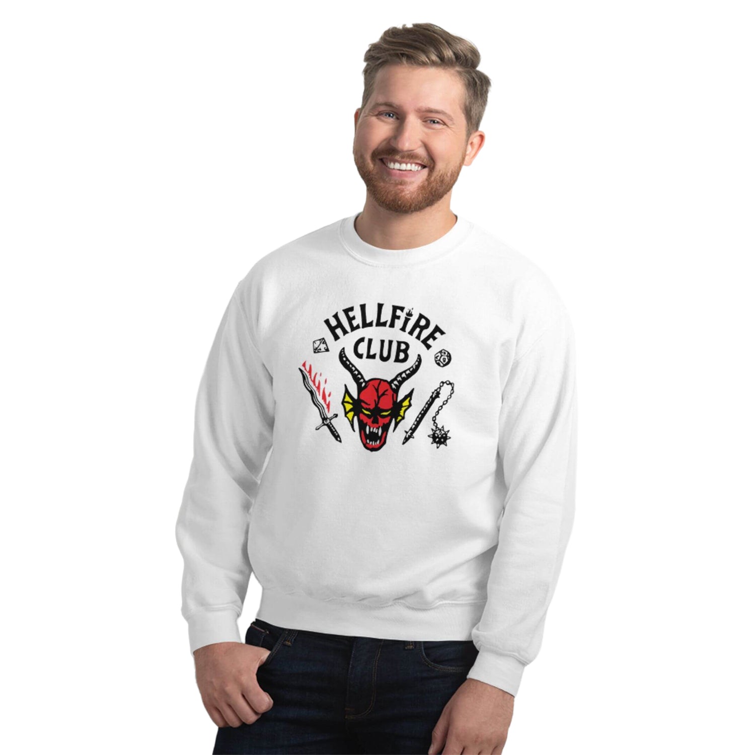 White - Back - Stranger Things Unisex Adult Hellfire Club Sweatshirt