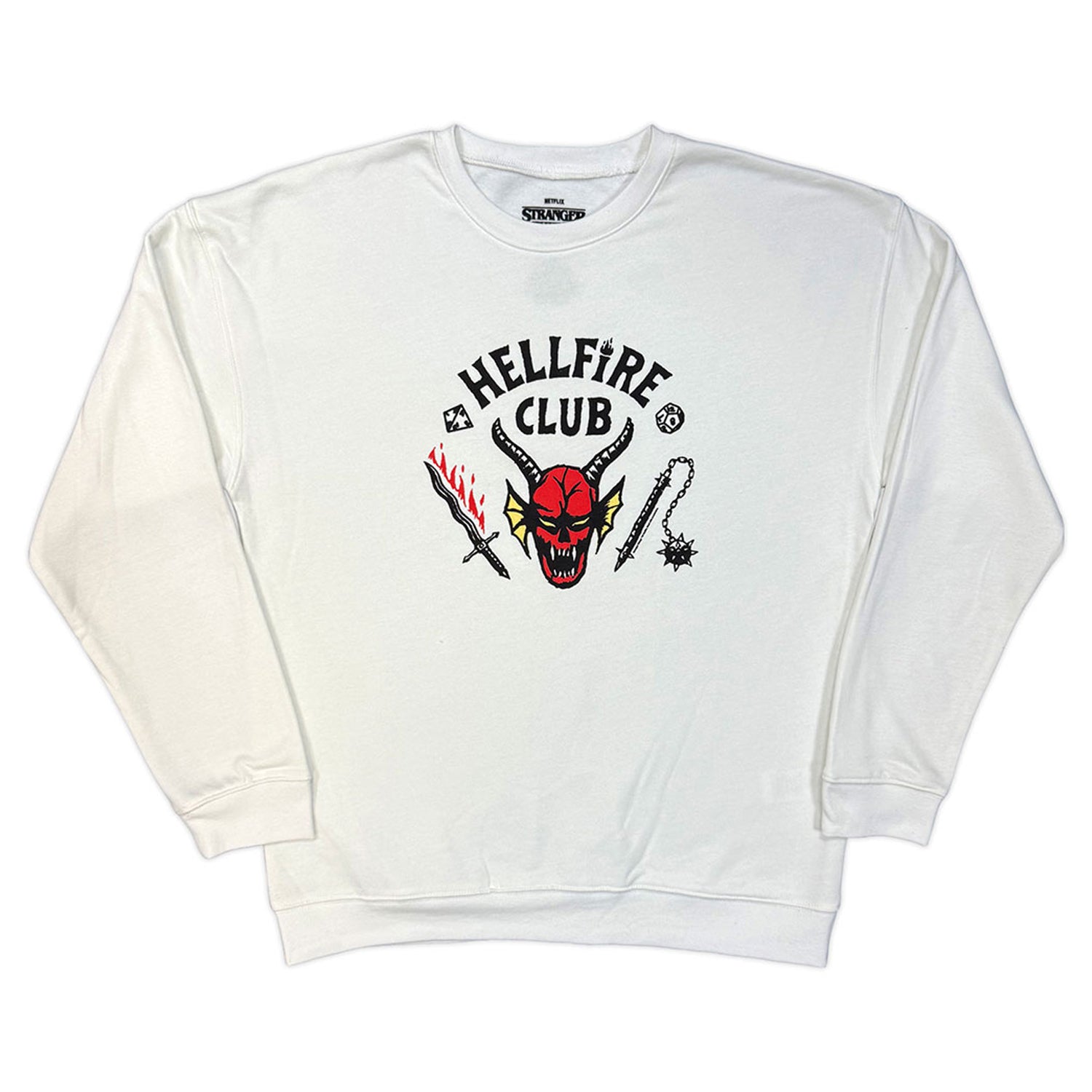 White - Front - Stranger Things Unisex Adult Hellfire Club Sweatshirt