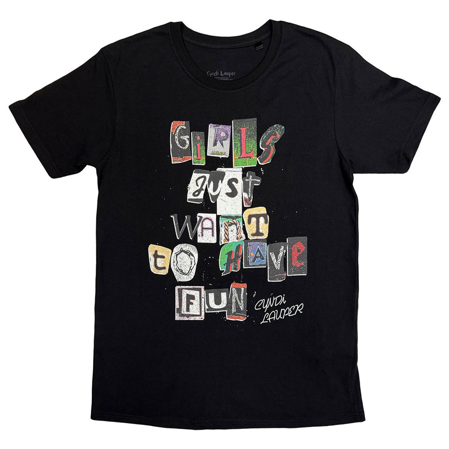 Black - Front - Cyndi Lauper Unisex Adult GJWTHF Cut Outs T-Shirt