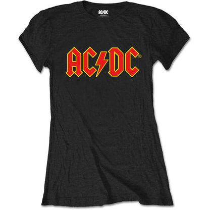 Black - Front - AC-DC Womens-Ladies Logo T-Shirt