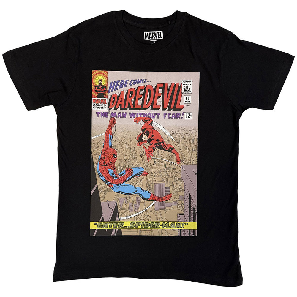 Black - Front - Marvel Comics Unisex Adult Daredevil Enter Spider-Man T-Shirt