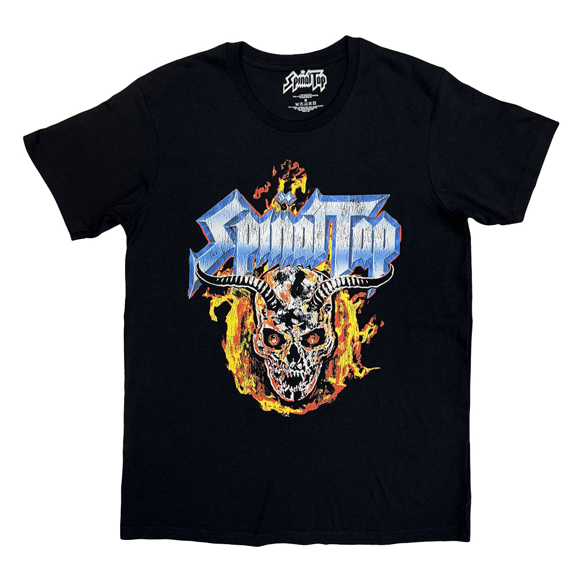 Black - Front - Spinal Tap Unisex Adult Flame Skull T-Shirt