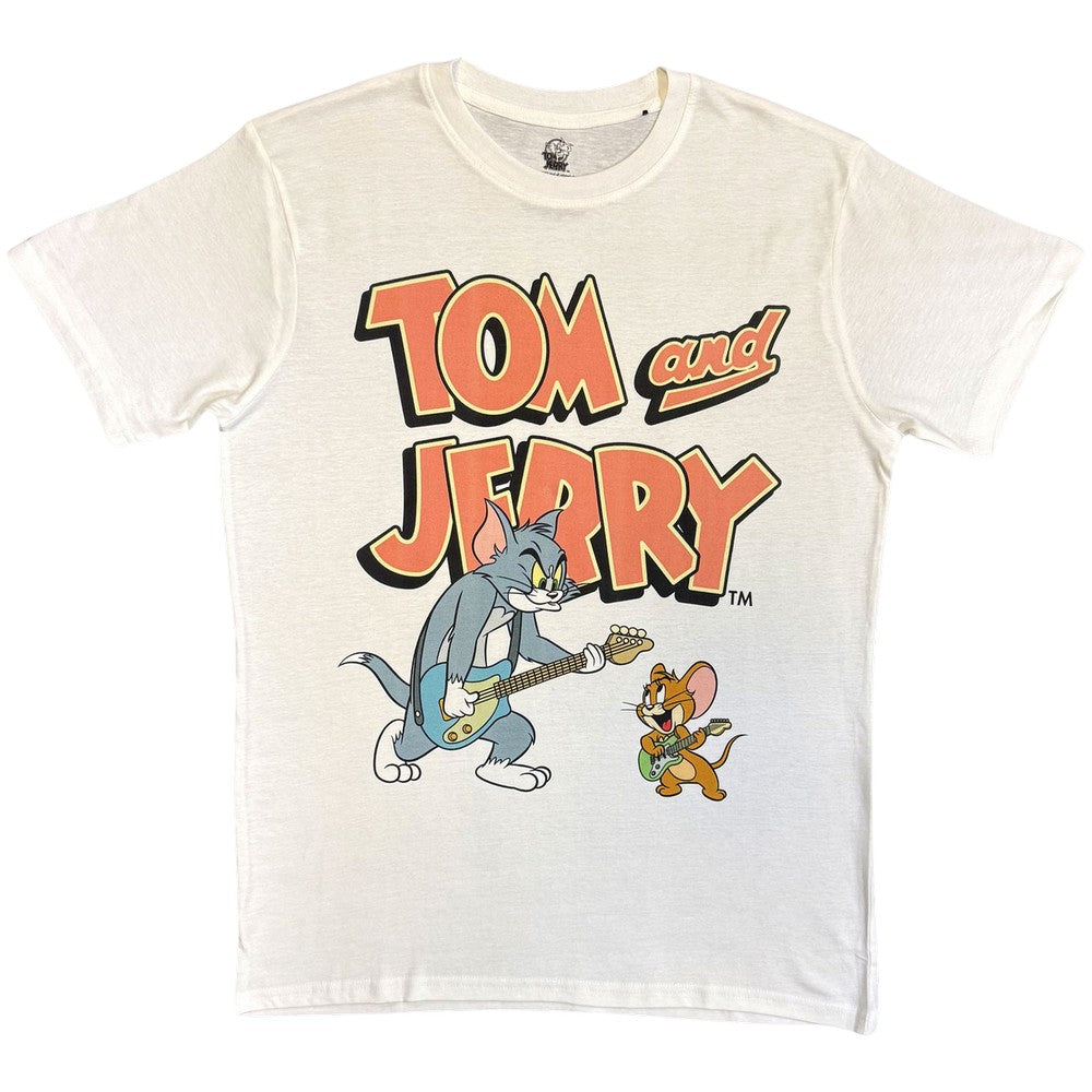 White - Front - Tom & Jerry Unisex Adult Playing Guitar T-Shirt