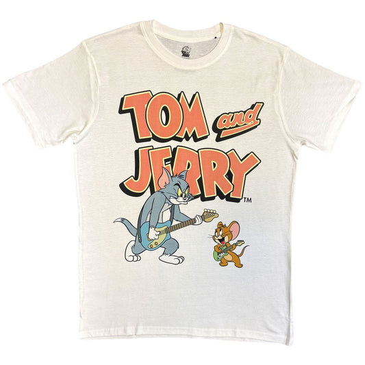White - Front - Tom & Jerry Unisex Adult Playing Guitar T-Shirt