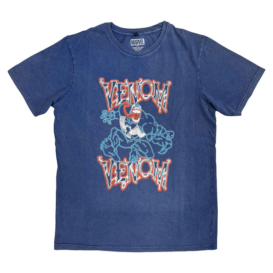 Denim Blue - Front - Marvel Comics Unisex Adult Venom Outline Stone Wash T-Shirt