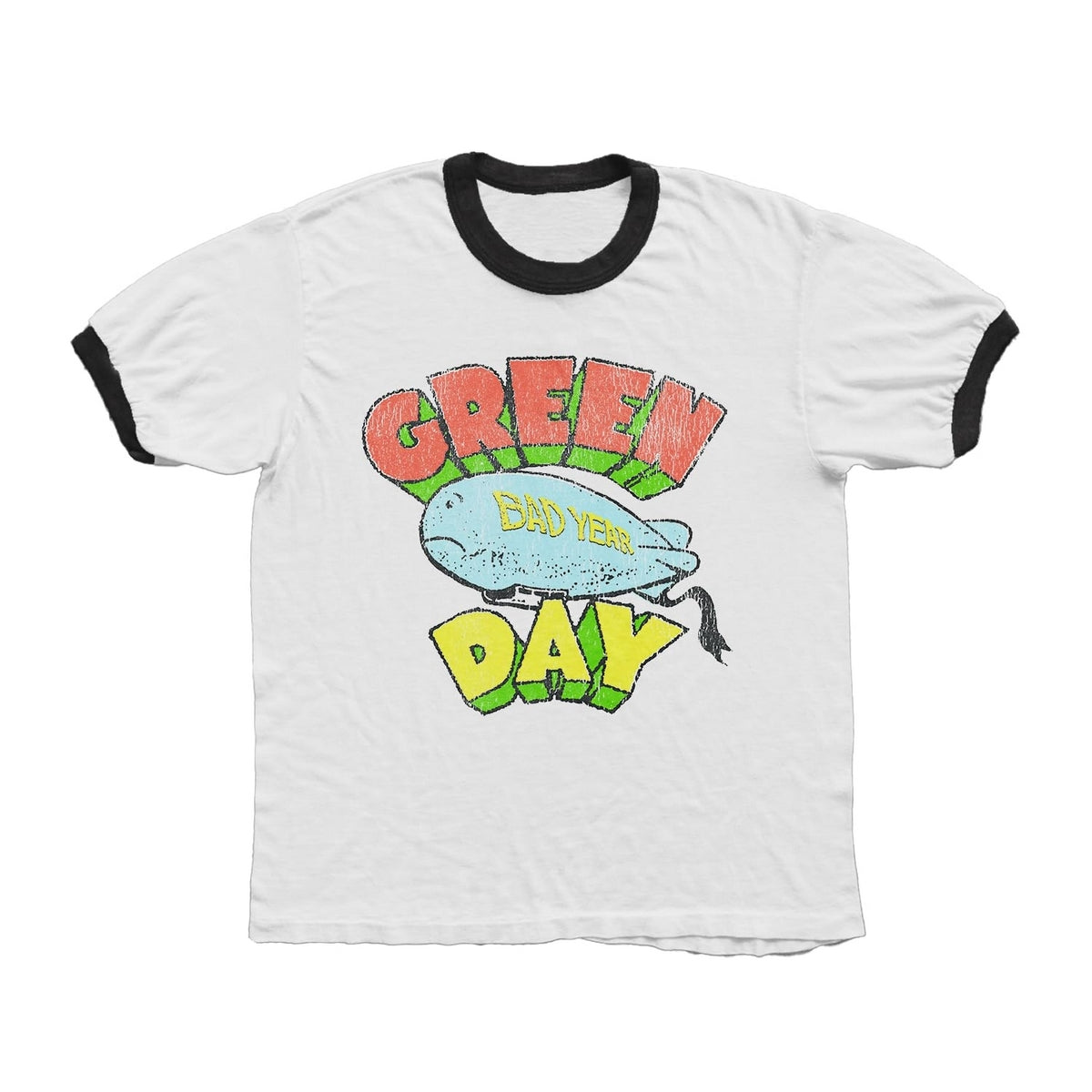 White - Front - Green Day Unisex Adult Bad Year Blimp Ringer T-Shirt