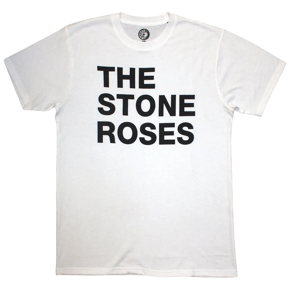 White - Front - The Stone Roses Unisex Adult Left Justified Jumbo Text T-Shirt