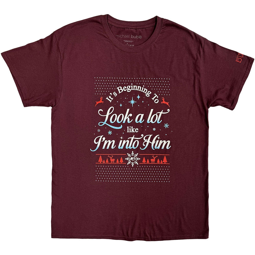 Maroon Red - Front - Michael Bublé Unisex Adult Look A Lot Like I´m Into Him T-Shirt