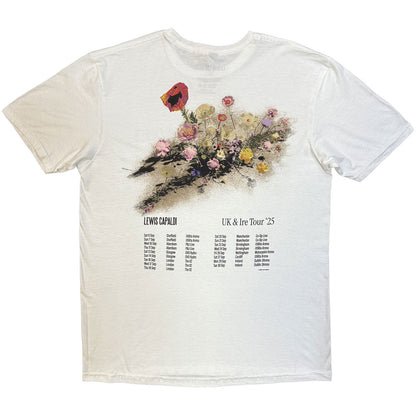 White - Back - Lewis Capaldi Unisex Adult UK Tour ´25 Flowers Back Print T-Shirt