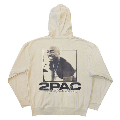 Sand - Back - Tupac Shakur Unisex Adult Portrait Logo Full Zip Hoodie