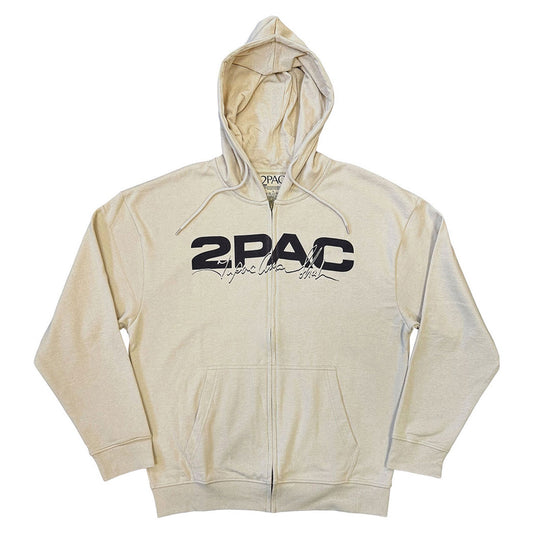 Sand - Front - Tupac Shakur Unisex Adult Portrait Logo Full Zip Hoodie