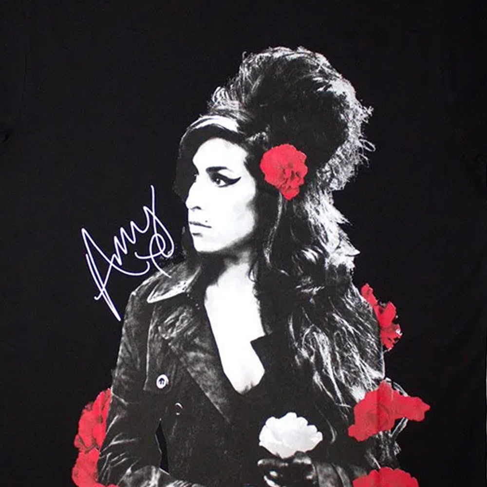 Black - Back - Amy Winehouse Unisex Adult Rose Portrait T-Shirt