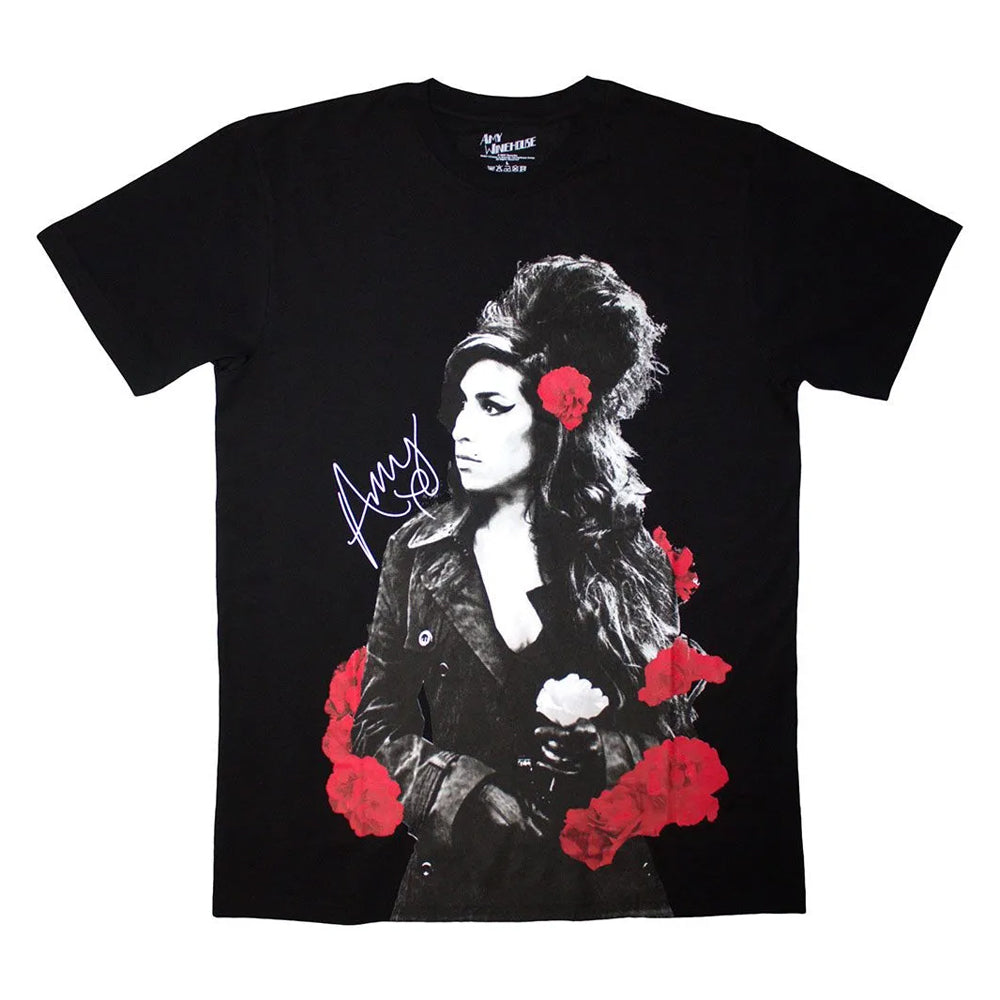 Black - Front - Amy Winehouse Unisex Adult Rose Portrait T-Shirt