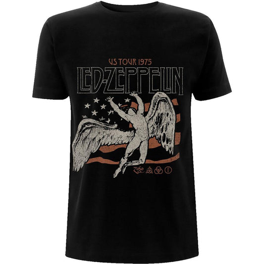 Black - Front - Led Zeppelin Unisex Adult US Tour 1975 Flag T-Shirt