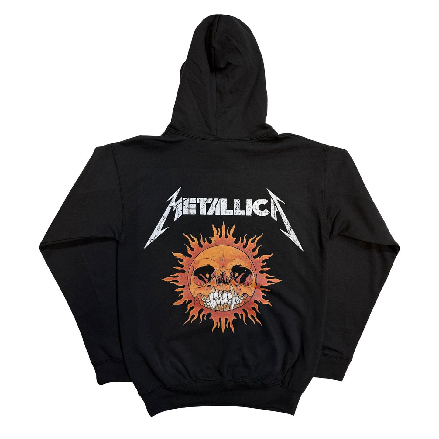 Black - Back - Metallica Unisex Adult Worn Pushead Flaming Skull Pull Over Hoodie