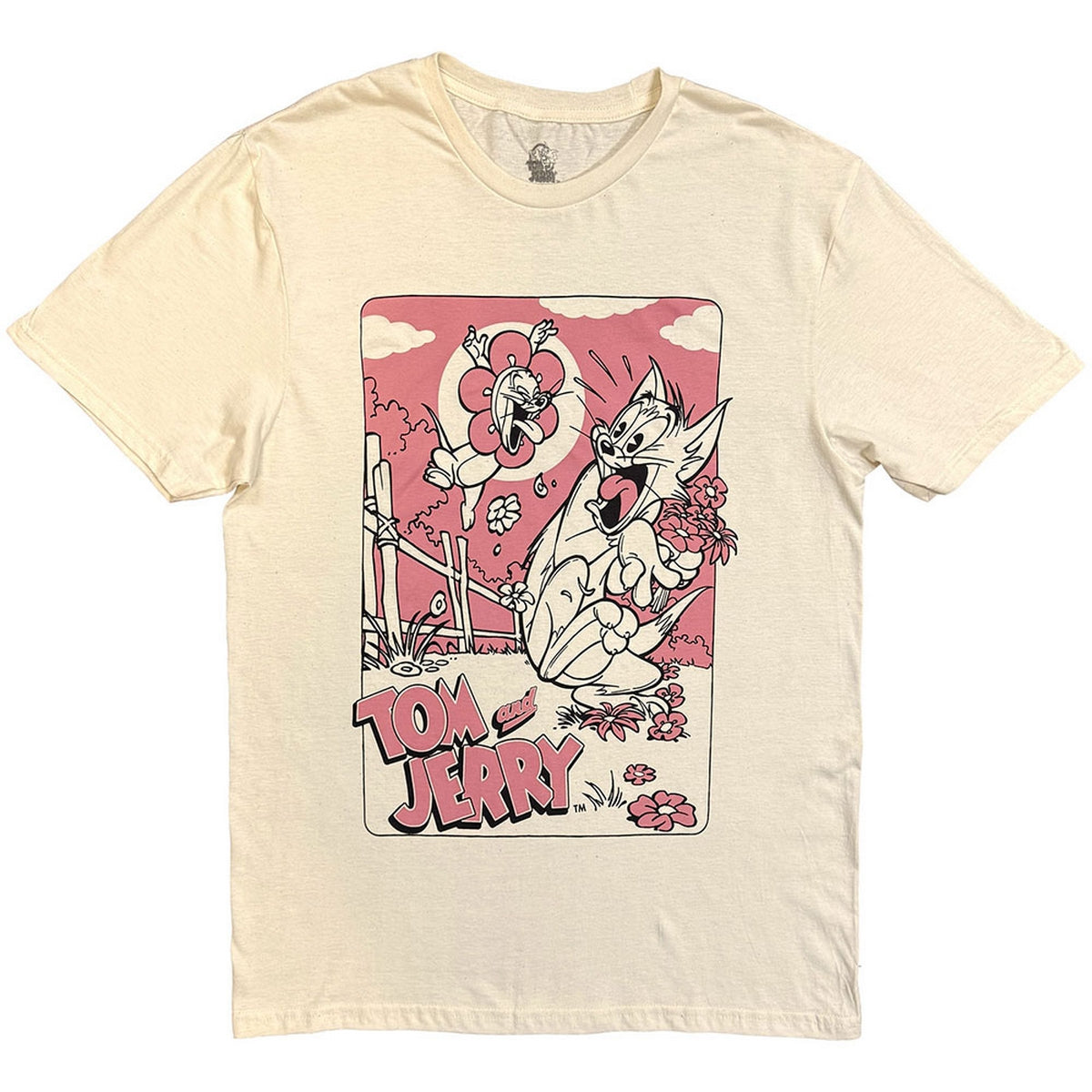 Natural - Front - Tom & Jerry Unisex Adult Flower Picking T-Shirt